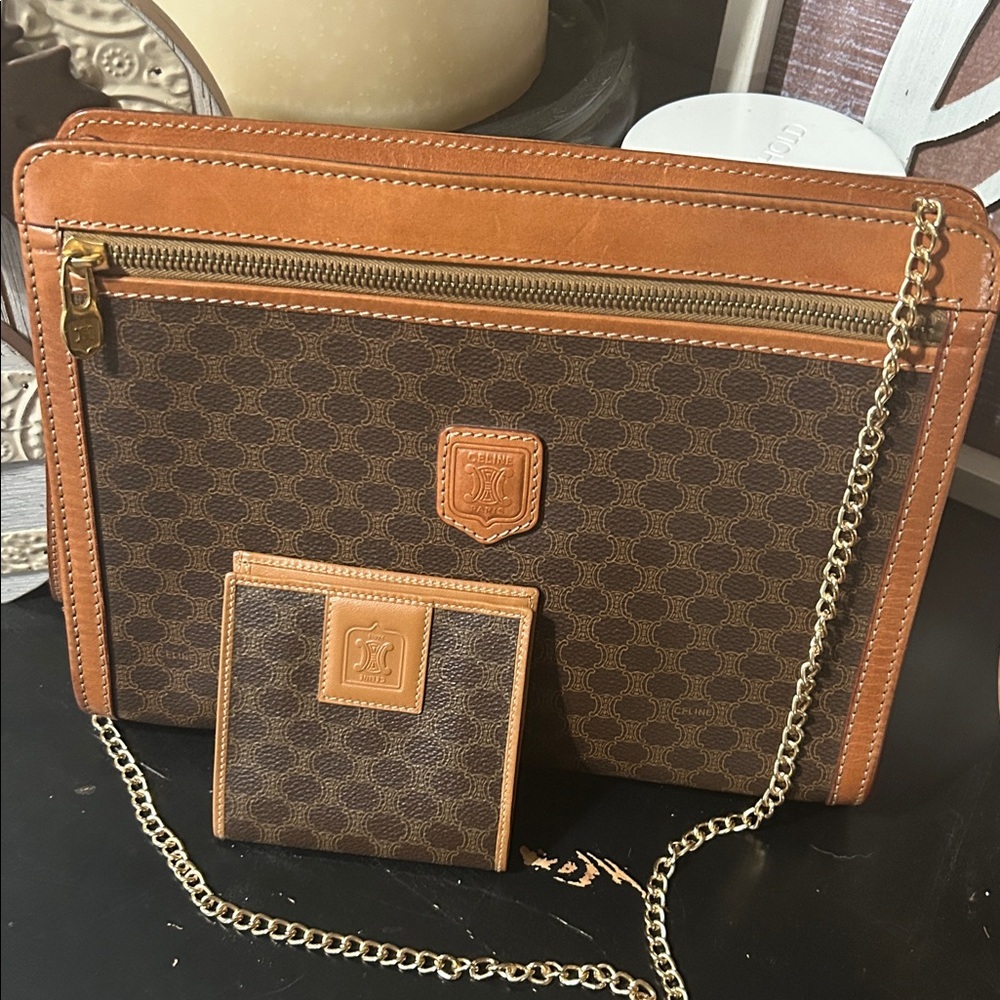 Vintage Celine Brown and Tan Crossbody Bag set with Chain and matching wallet - Picture 16 of 16